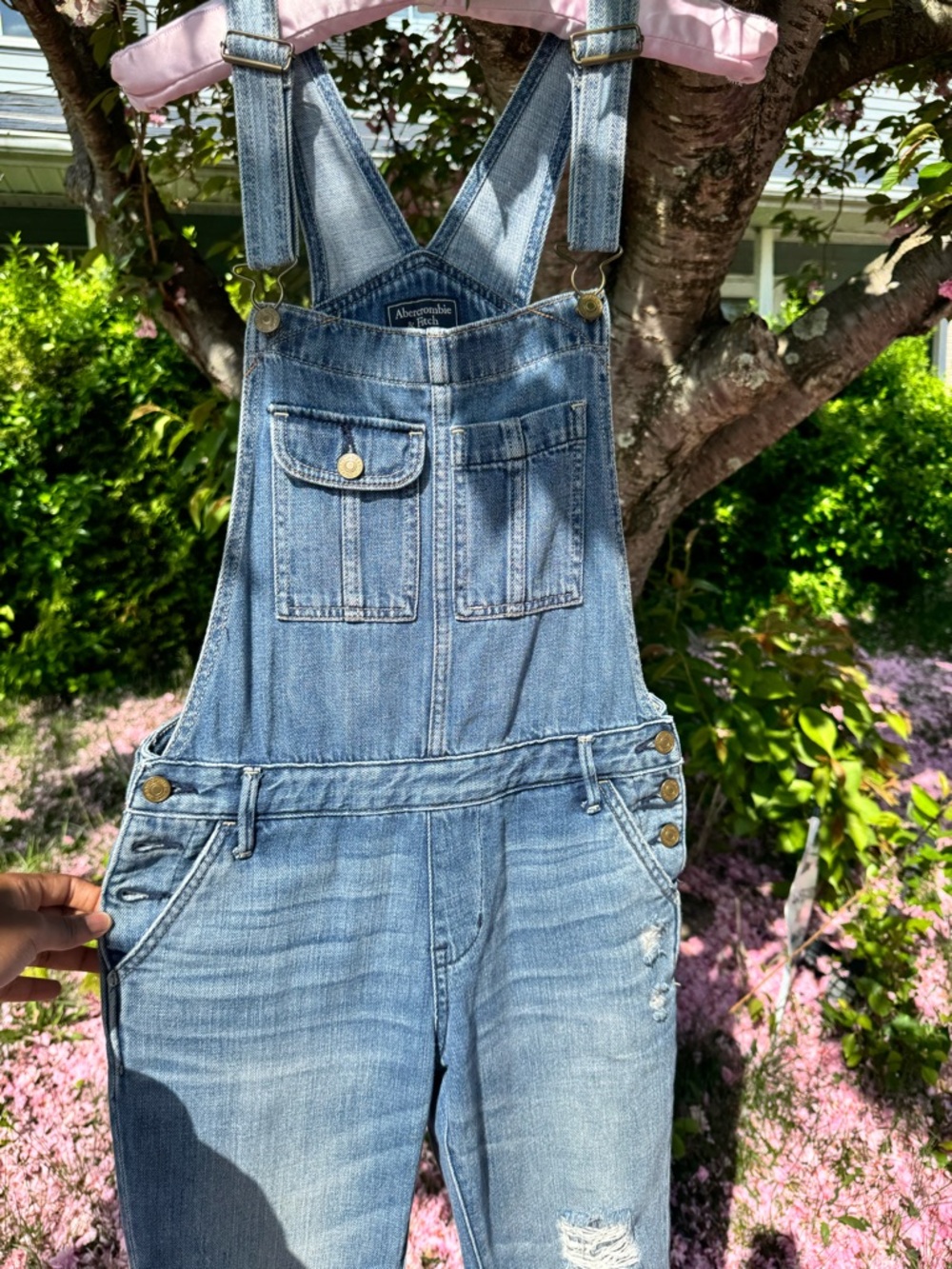 Abercrombie & Fitch Light Blue Denim Overalls with Distress